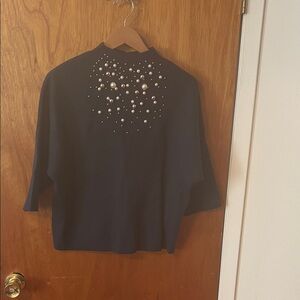 Chic Navy Pearl-Embellished Women's Sweater. Size L. Brand New with Tag